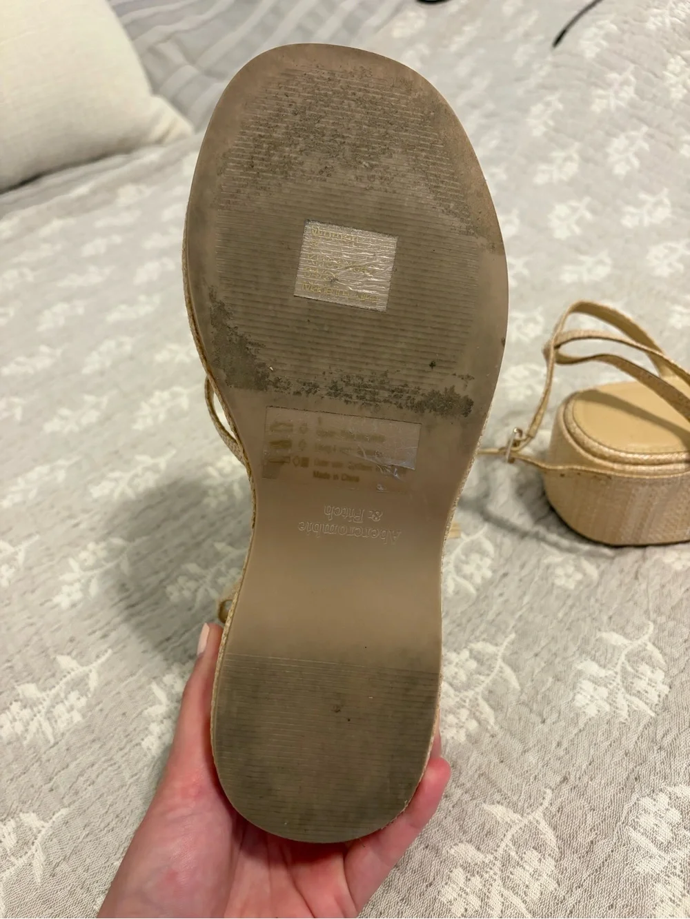 Abercrombie & Fitch Beige Woven Platform Sandals